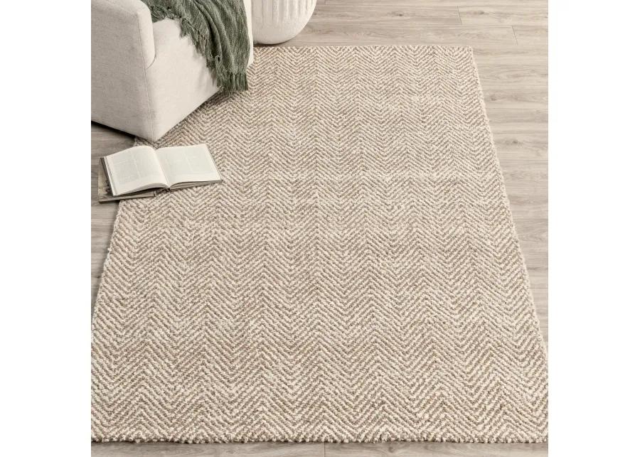 Herringbone 10'x14' Hand Spun Wool Blend Chenille Ivory Area Accent Rug