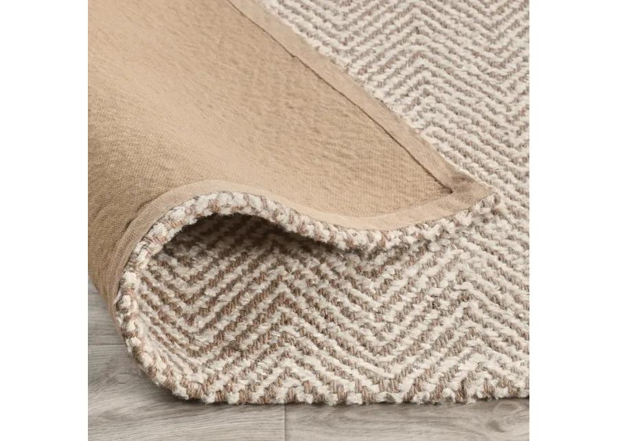 Herringbone 10'x14' Hand Spun Wool Blend Chenille Ivory Area Accent Rug