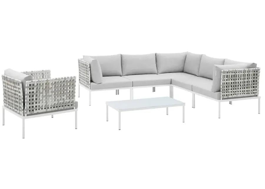 Harmony 7-Piece  Sunbrella® Basket Weave Outdoor Patio Aluminum Sectional Sofa Set