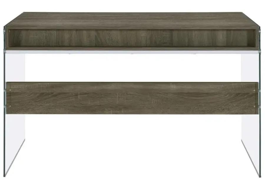 Dobrev 2-drawer Writing Desk Weathered Grey and Clear