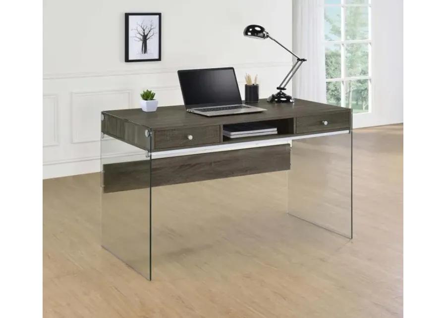 Dobrev 2-drawer Writing Desk Weathered Grey and Clear