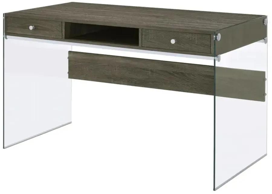 Dobrev 2-drawer Writing Desk Weathered Grey and Clear