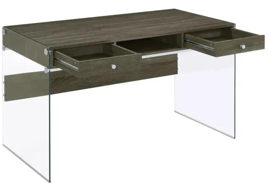 Dobrev 2-drawer Writing Desk Weathered Grey and Clear