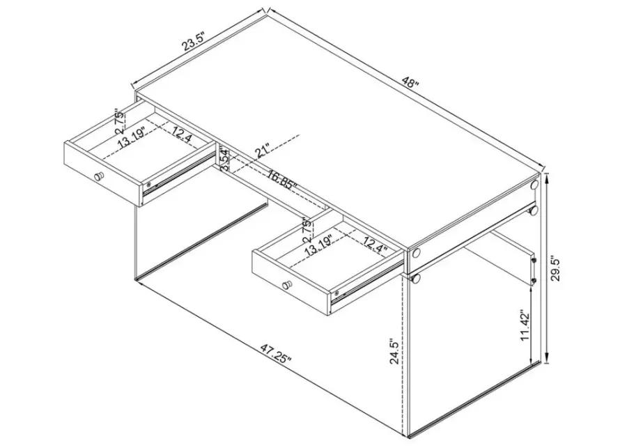 Dobrev 2-drawer Writing Desk Weathered Grey and Clear