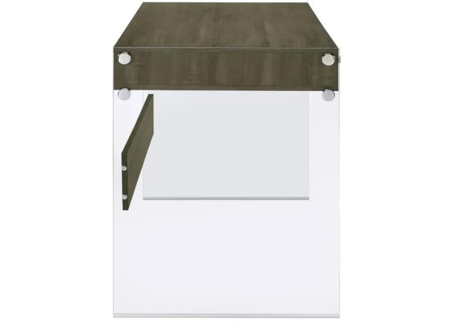 Dobrev 2-drawer Writing Desk Weathered Grey and Clear