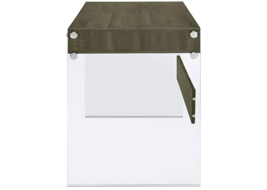 Dobrev 2-drawer Writing Desk Weathered Grey and Clear