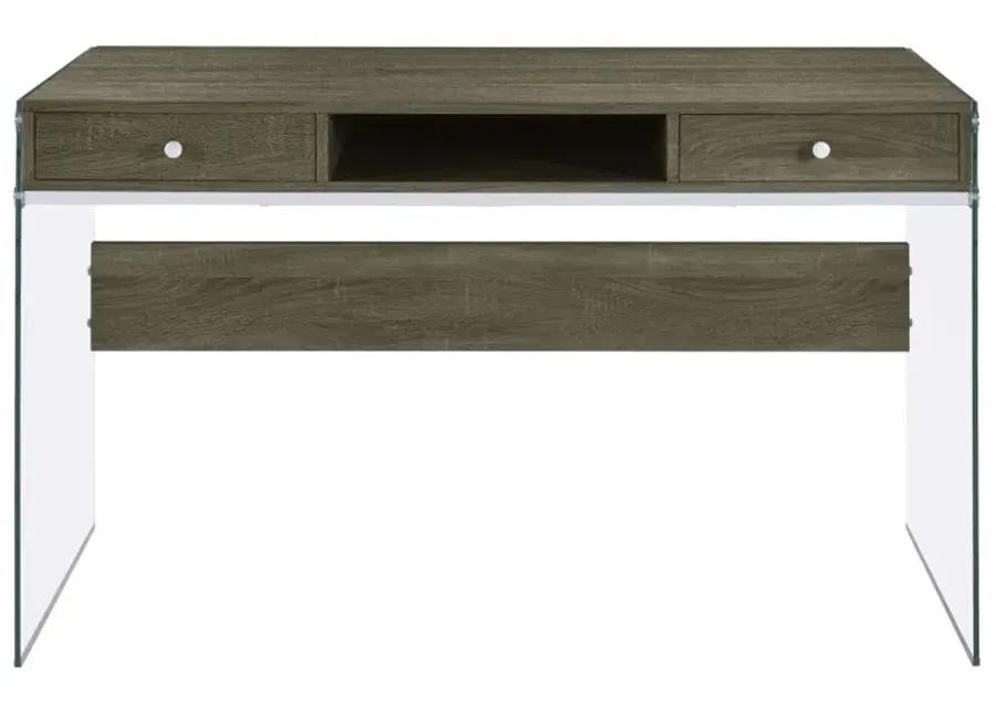 Dobrev 2-drawer Writing Desk Weathered Grey and Clear