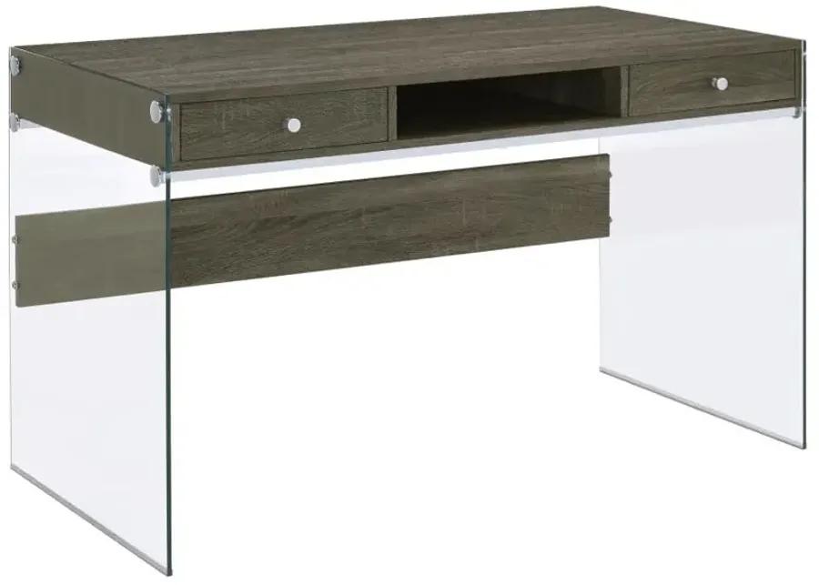 Dobrev 2-drawer Writing Desk Weathered Grey and Clear