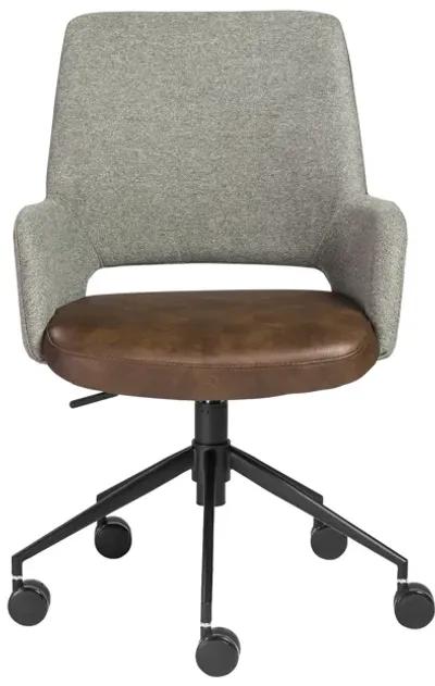 Desi Tilt Office Chair in Gray Fabric and Light Brown Leatherette with Black Base