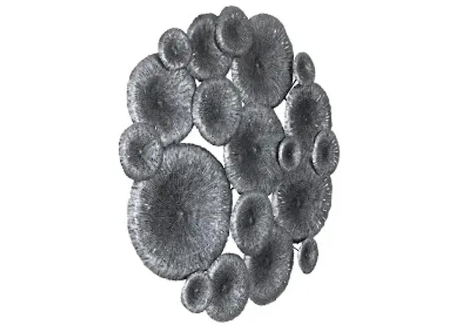 lotus collage, round, metal, silver/black