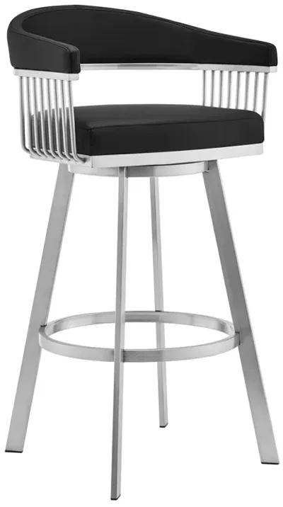 Chelsea 30" Black Faux Leather and Brushed Stainless Steel Swivel Bar Stool