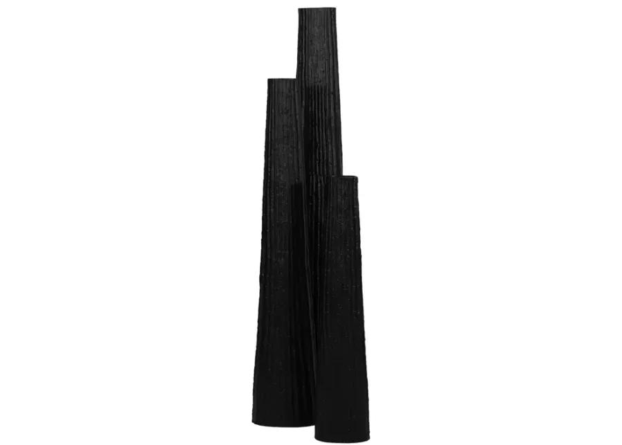 Metal, 48" Ribbed Floor Vase, Black