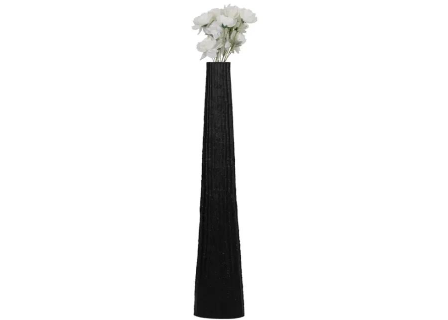 Metal, 48" Ribbed Floor Vase, Black