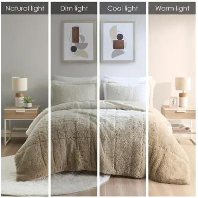 Intelligent Design Brielle Natural Ombre Shaggy Long Fur Comforter Mini Set