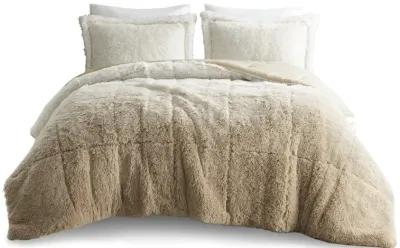 Intelligent Design Brielle Natural Ombre Shaggy Long Fur Comforter Mini Set