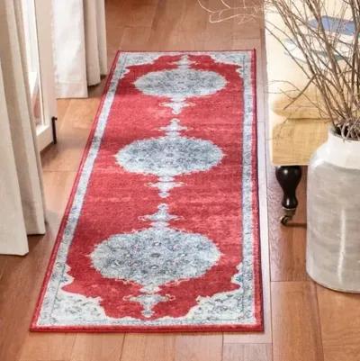 Brentwood 867 Red / Ivory 2' X 10' Runner Powerloomed Rug