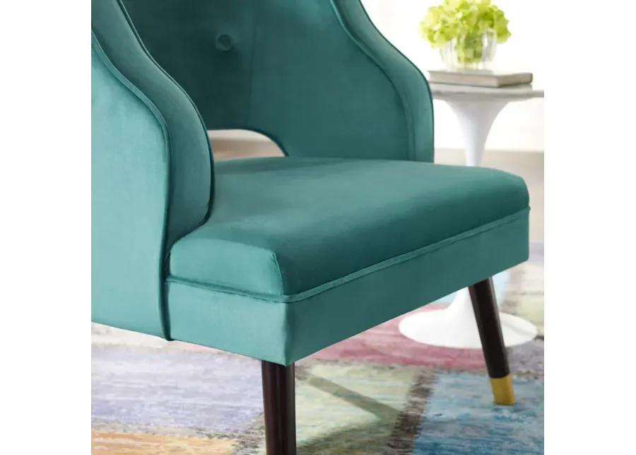 Traipse Button Tufted Open Back Performance Velvet Armchair