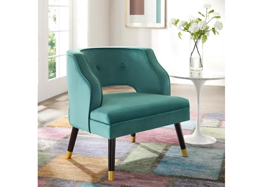 Traipse Button Tufted Open Back Performance Velvet Armchair