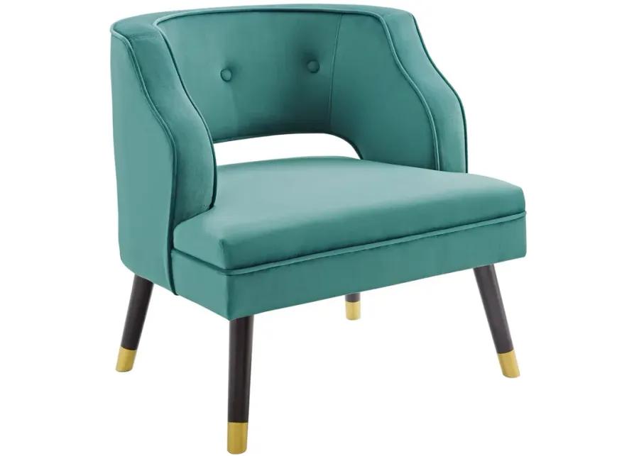 Traipse Button Tufted Open Back Performance Velvet Armchair