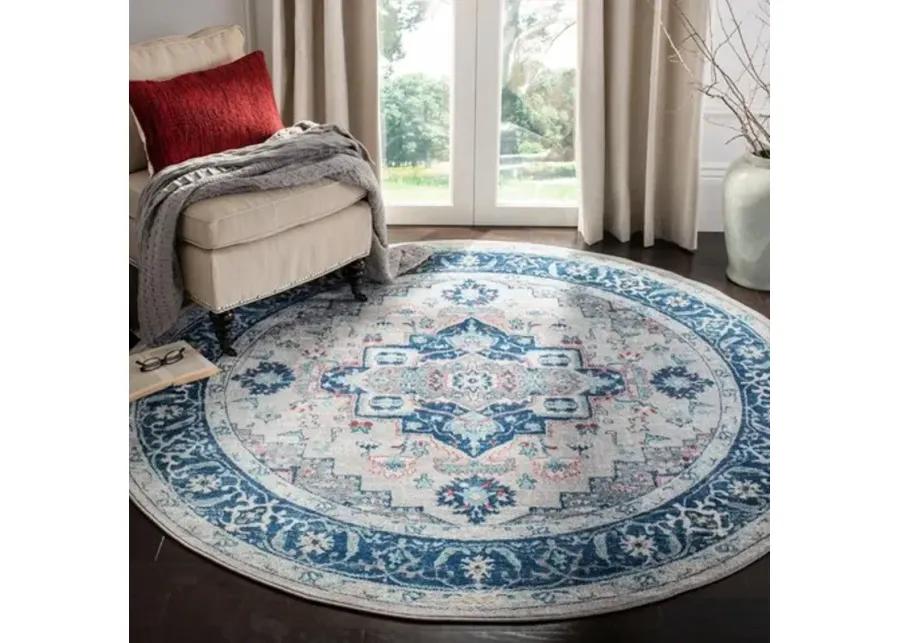 Brentwood 811 Light Grey / Blue 6'-7" X 6'-7" Round Round Powerloomed Rug