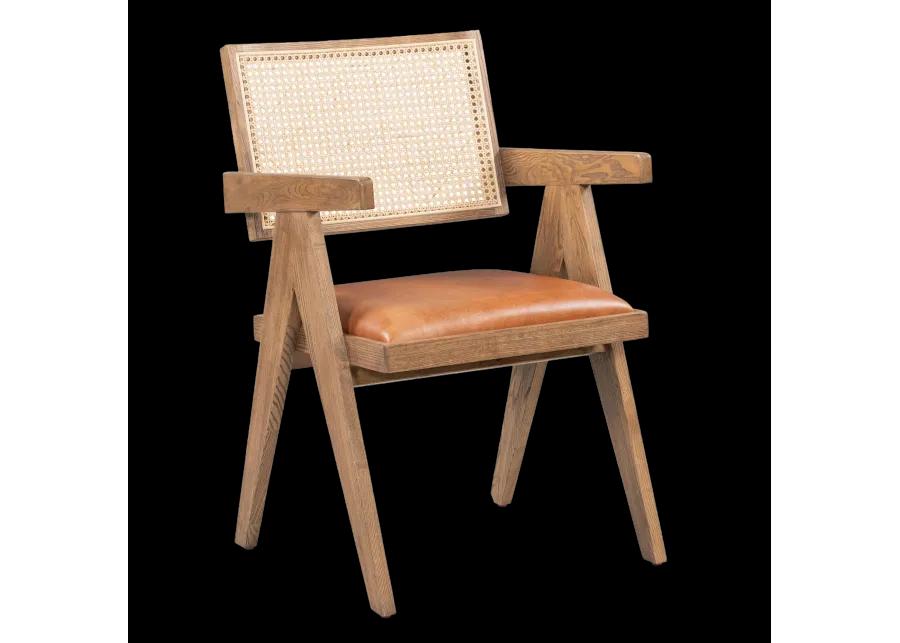 Douglas Top-Grain Leather & Rattan Dining Chair in Tan