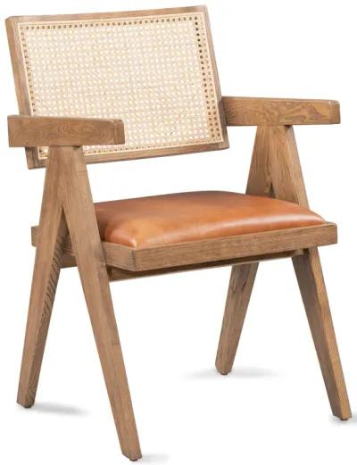 Douglas Top-Grain Leather & Rattan Dining Chair in Tan