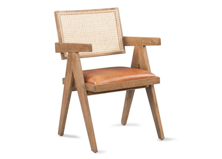 Douglas Top-Grain Leather & Rattan Dining Chair in Tan