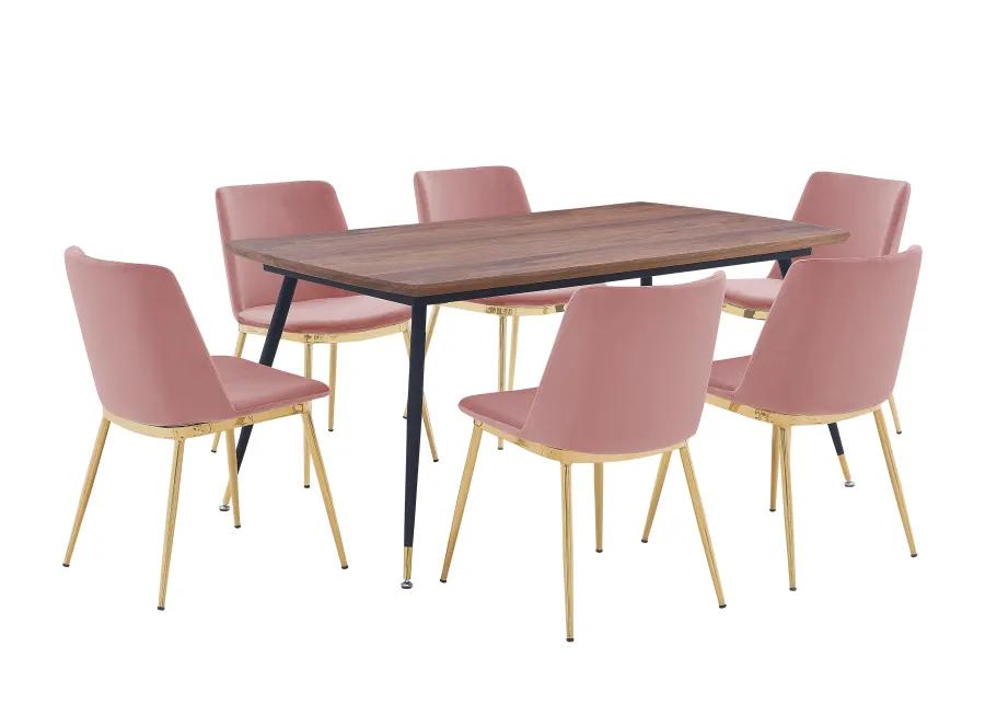 Messina Pink Velvet 7 Piece Rectangular Dining Set