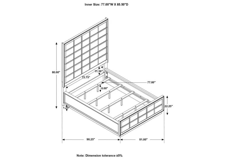 Durango California King Upholstered Bed Smoked Peppercorn and Grey