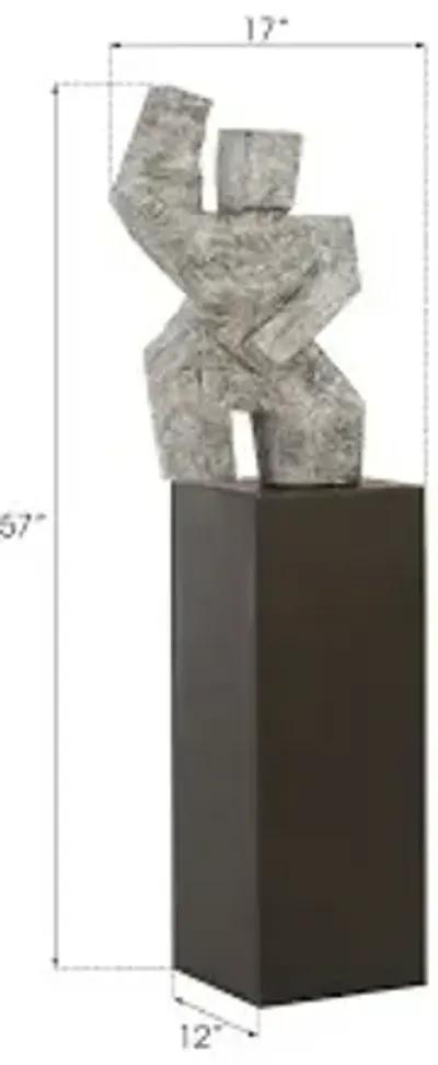 tai chi arm up sculpture on pedestal, gray stone finish, black