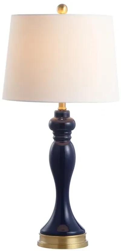 CAYSON, 28 INCH, NAVY, GLASS/IRON TABLE LAMP W/ USB PORT?