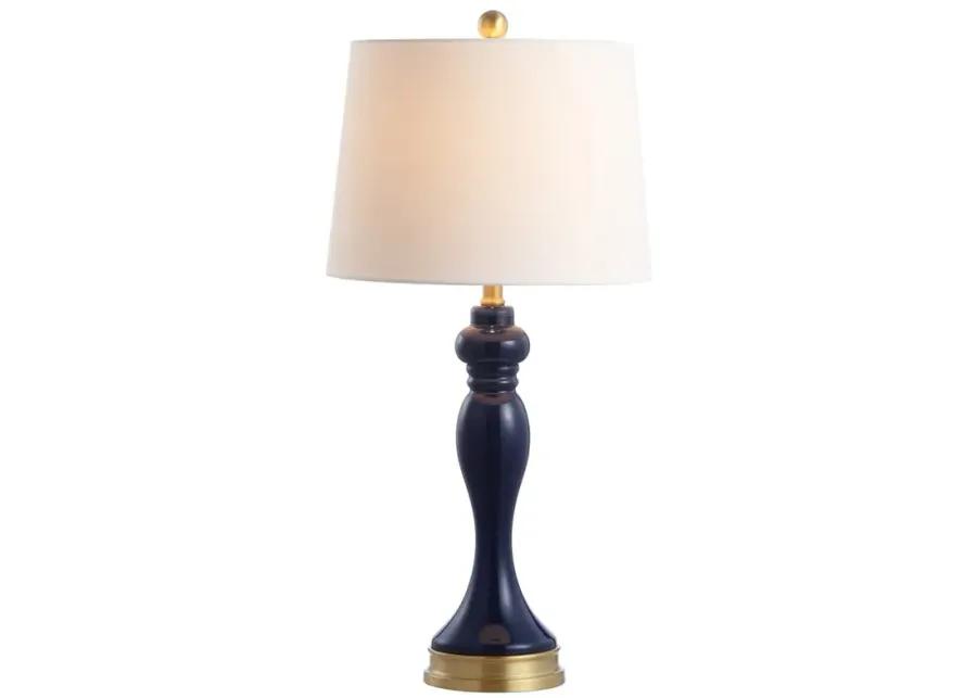 CAYSON, 28 INCH, NAVY, GLASS/IRON TABLE LAMP W/ USB PORT?