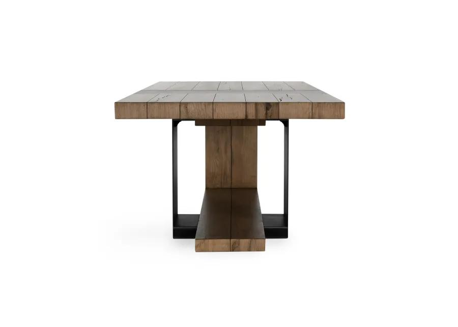 Danica 94" Industrial Reclaimed Oak Wood Dining Table in Brown Oak