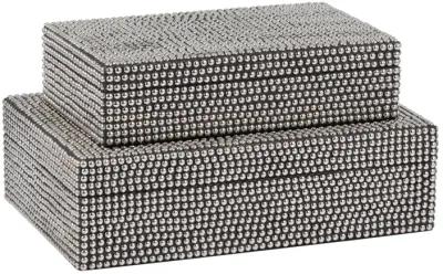 Metal, 10/12" Studded Boxes, Silver/black - Set of 2