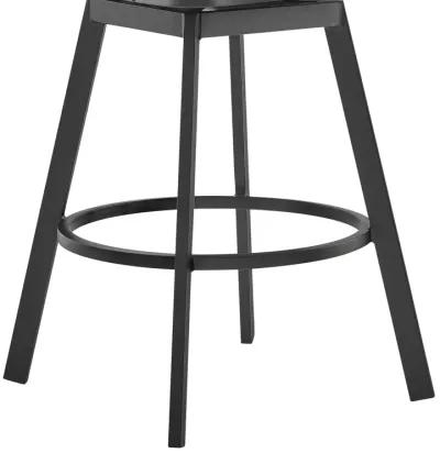 Hazel Outdoor Patio Swivel Bar Stool in Aluminum with Teak Wood and Charcoal Cushion