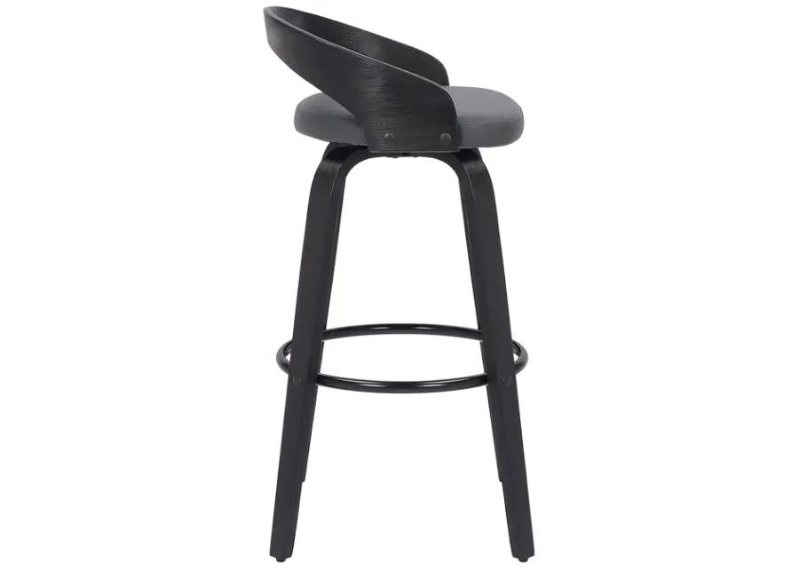 Sonia 30" Bar Height Swivel Grey Faux Leather and Black Wood Bar Stool