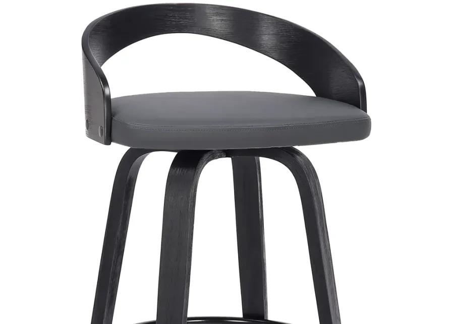 Sonia 30" Bar Height Swivel Grey Faux Leather and Black Wood Bar Stool