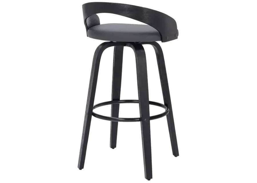 Sonia 30" Bar Height Swivel Grey Faux Leather and Black Wood Bar Stool