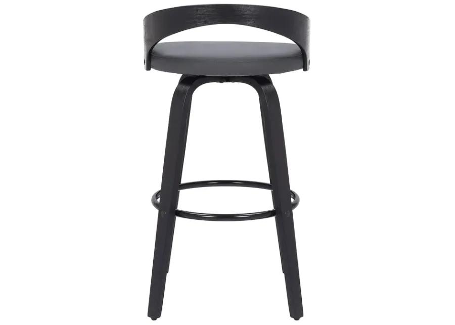 Sonia 30" Bar Height Swivel Grey Faux Leather and Black Wood Bar Stool