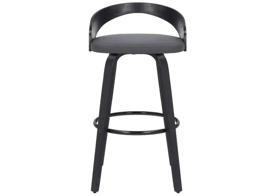 Sonia 30" Bar Height Swivel Grey Faux Leather and Black Wood Bar Stool