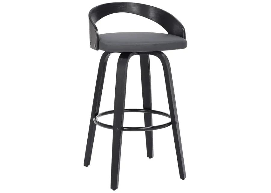 Sonia 30" Bar Height Swivel Grey Faux Leather and Black Wood Bar Stool