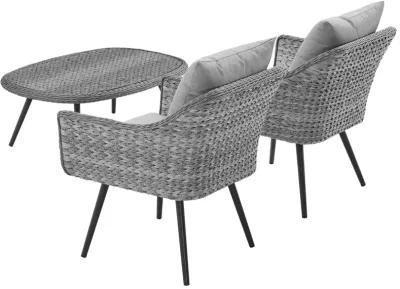 Endeavor 3 Piece Outdoor Patio Wicker Rattan Armchair and Coffee Table Set