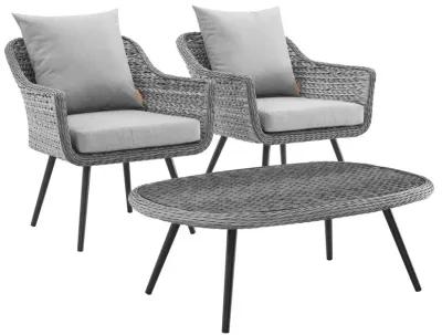 Endeavor 3 Piece Outdoor Patio Wicker Rattan Armchair and Coffee Table Set