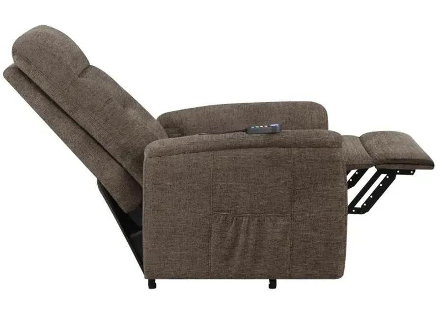 Henrietta Power Lift Recliner with Storage Pocket Brown