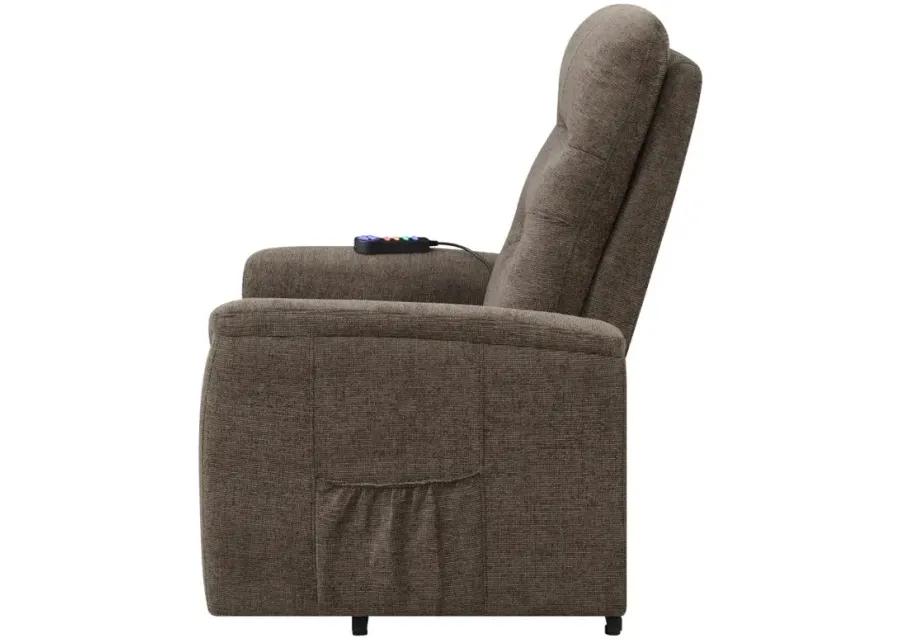 Henrietta Power Lift Recliner with Storage Pocket Brown