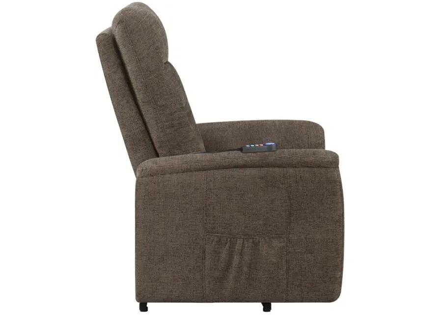 Henrietta Power Lift Recliner with Storage Pocket Brown