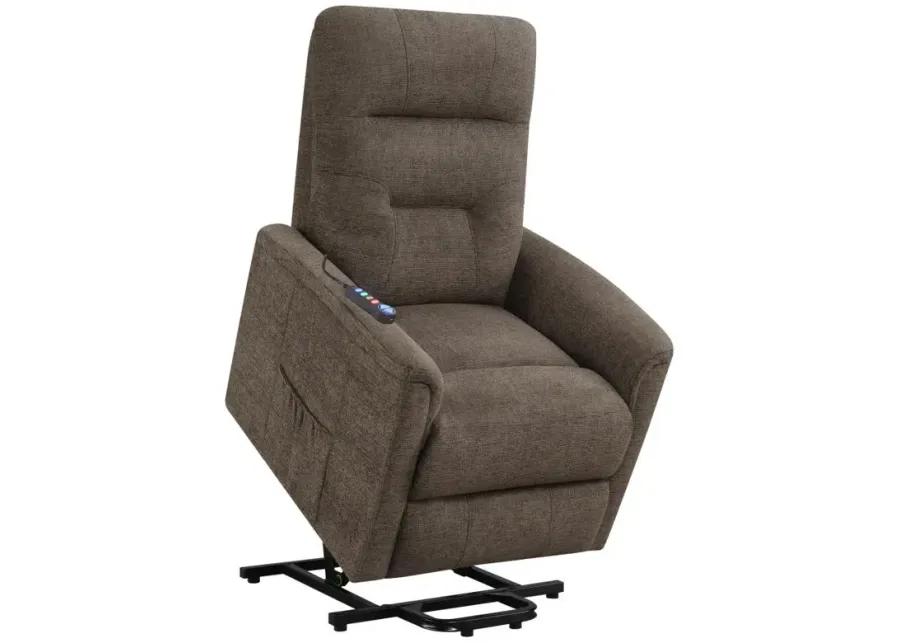 Henrietta Power Lift Recliner with Storage Pocket Brown