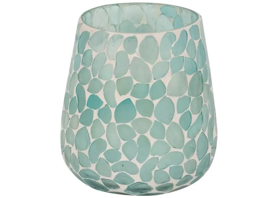 Glass, 5" 18 Oz Mosaic Scented Candle, Light Blue