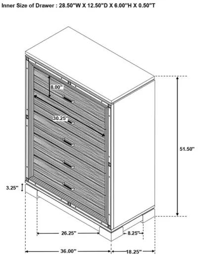 Cappola Rectangular 5-drawer Chest Silver and Black