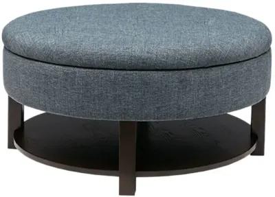 Madison Park Miller Denim/Brown Round Storage Ottoman